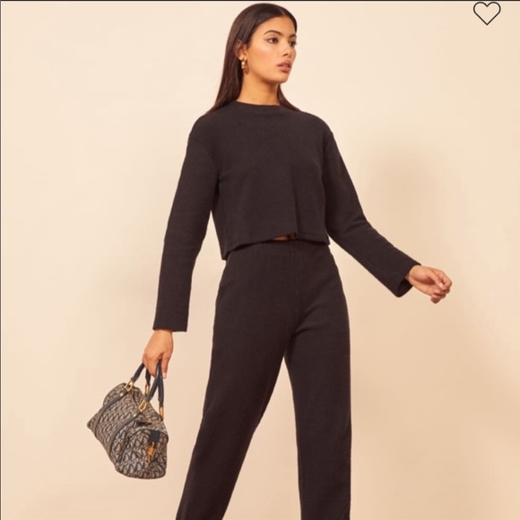 Reformation Rikki Two Piece Black Sweat Set - Picture 1 of 4